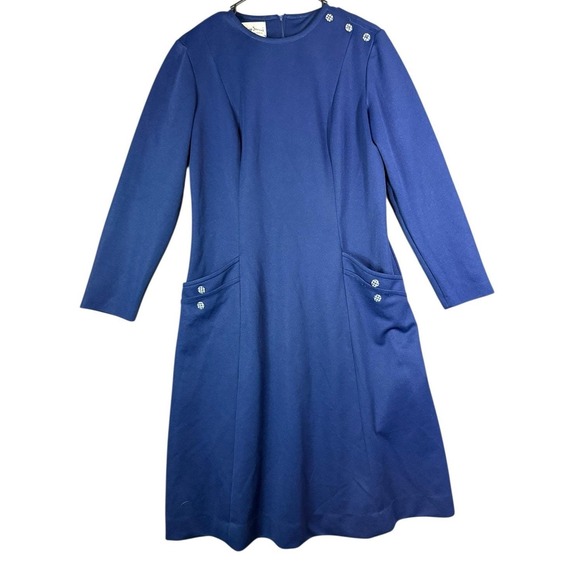 VINTAGE 1960s Bleeker Street Blue Dress Small Medium Retro Mod Gingham Buttons - Picture 3 of 7